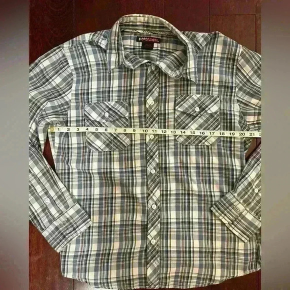 TONY HAWK Men's Shirt Button Up Long Sleeve Brown/Blue Plaid Size L - Picture 3 of 4